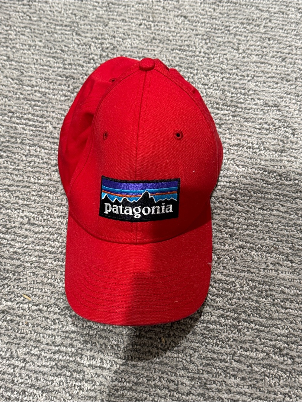 Patagonia Kids Red Baseball Cap with Mountain Logo